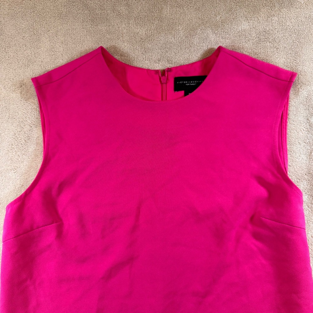 Victoria Beckham Pink Ruffle Hem Shift Dress Sleeveless Mini Mod Party Sz M - Picture 4 of 15